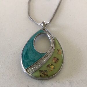 Metal necklace with colourful large pendant